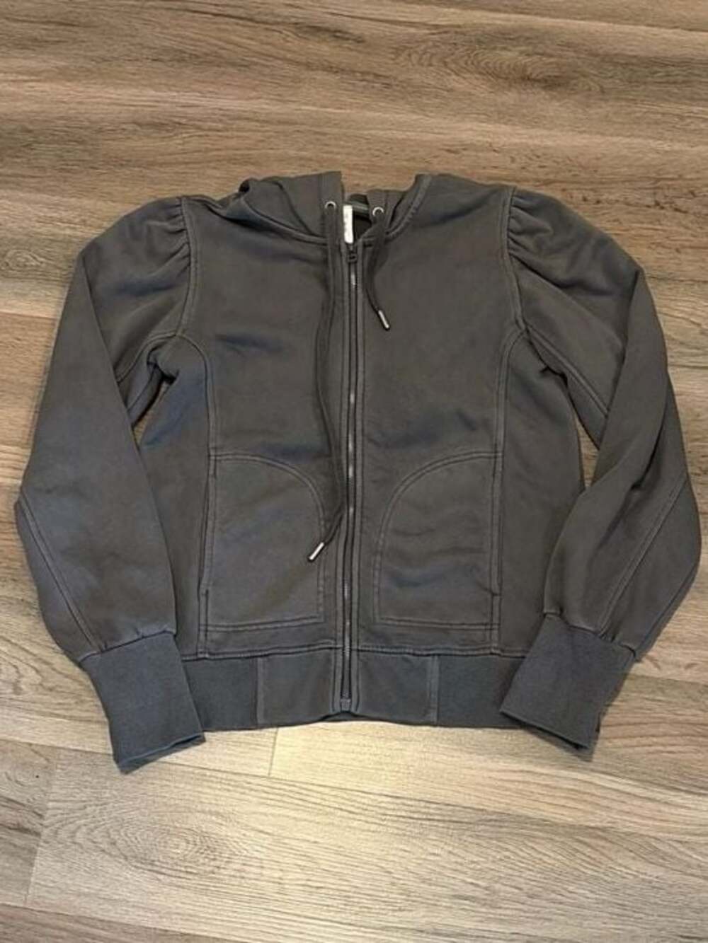 Daily Practice by Anthropologie Gray Puff Sleeve Full Zip Hoodie